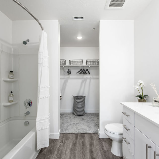 Rockpoint Apartments - Spacious Bathroom with Vanity, Bathroom and Dressing Area Rockpoint Apartments - Spacious Bathroom with Vanity, Bathroom and Dressing Area